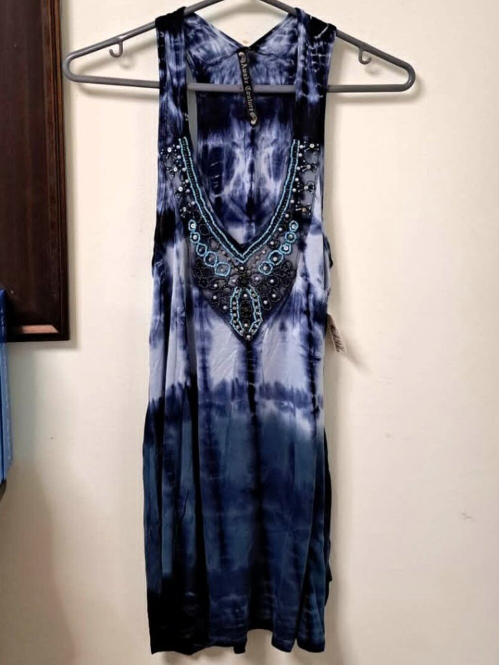 New Awake Couture Blue Tie-Dye Beaded Dress – Boho Chic Y2K Made in USA
